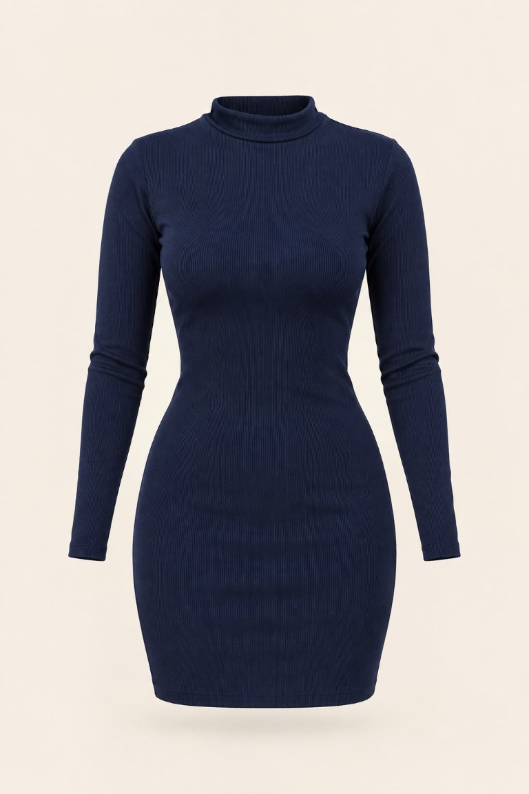 Vestido marinho de gola alta